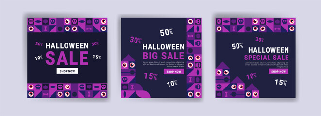 Social media post template for halloween sale. Sales banner for halloween celebration.