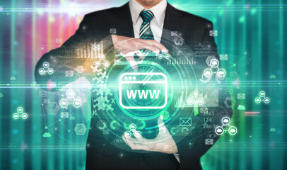 Businessman holding technology icon concept