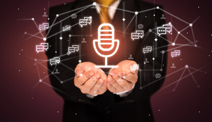 Hand holding social media icons