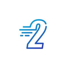 two 2 number dash fast quick digital mark line outline logo vector icon illustration