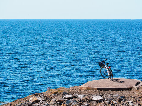 Bicycles near to the beach in Sweden during summer in varberg