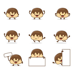 cute chocolate pudding cartoon. with happy facial expressions and different poses