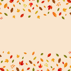 Autumn Poster With Border And Leaves , Vector Illustration