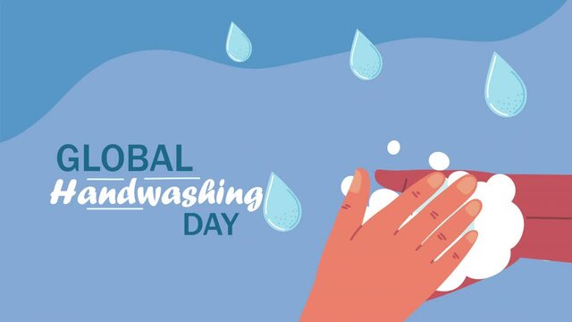 global handwashing day lettering with hands and drops