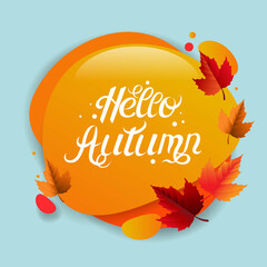 Speech Bubble With Autumn Leaves Mint Background With Gradient Background, Vector Illustration