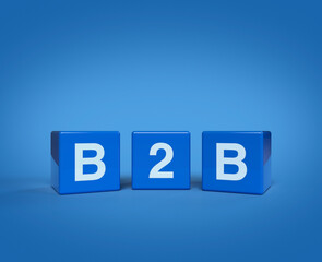 3d rendering, illustration of B2B letter on block cubes on light blue background, Business to business marketing and strategy concept