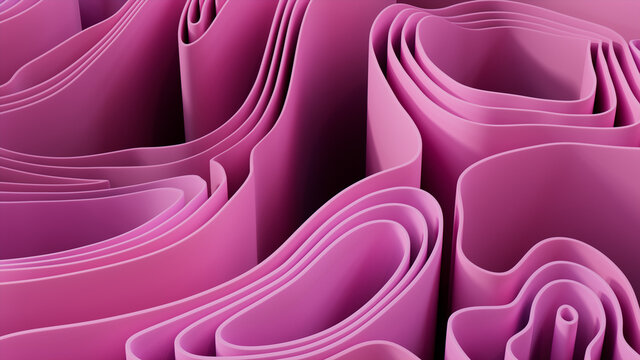 Pink 3D Undulating lines form a Colorful abstract background. 3D Render.  