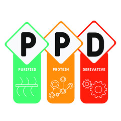 PPD - Purified Protein Derivative acronym. medical concept background.  vector illustration concept with keywords and icons. lettering illustration with icons for web banner, flyer, landing