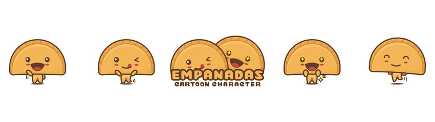 cute empanadas mascot, food cartoon illustration, with different facial expressions and poses