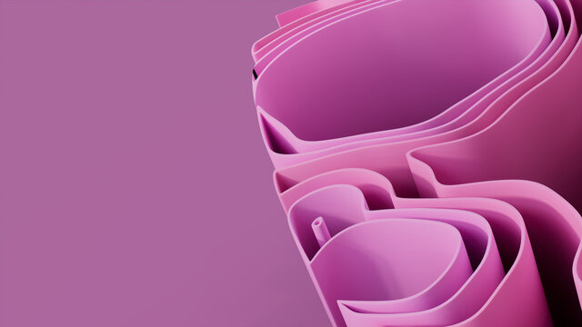 Pink 3D Waves arranged to create a Colorful abstract background. 3D Render with copy-space.  