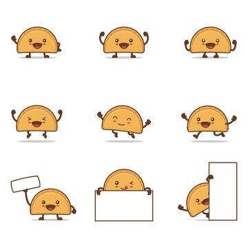 cute empanadas cartoon. with happy facial expressions and different poses
