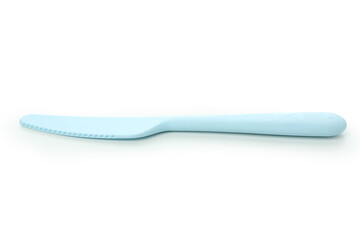 Single plastic knife isolated on white background