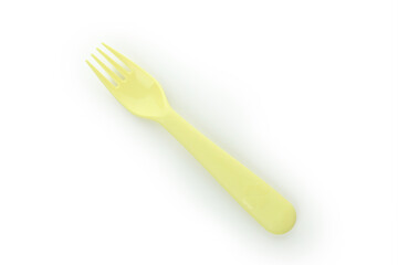 Single plastic fork isolated on white background