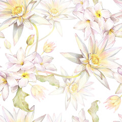 Fototapeta premium Floral seamless pattern of tropical flowers. Hand painted watercolor illustration. 