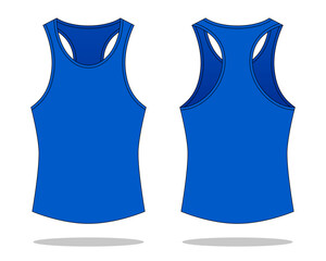 Blank Blue Tank Top Template On White Background.Front and Back View, Vector File
