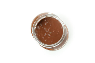 Jar with chocolate paste isolated on white background