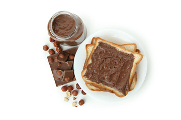 Concept of delicious food with chocolate paste isolated on white background