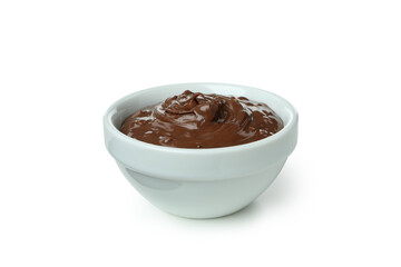 Bowl with chocolate paste isolated on white background