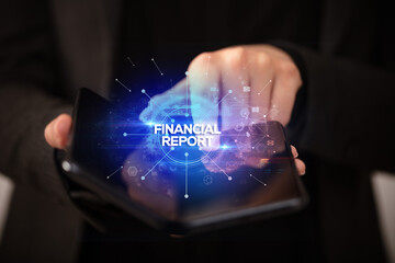 Businessman holding a foldable smartphone, new business concept