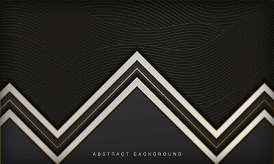 Abstract gold lines luxury on white overlap black background. Elegant 3d design template.