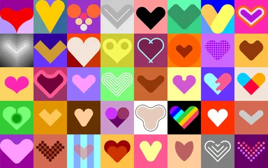 Gordijnen Harten vector icon set. Grote bundel gekleurde hartvormen, decoratieve symbolen, ontwerpelementen. Kan worden gebruikt als naadloze achtergrond. ©  danjazzia