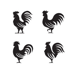 Rooster silhouette vector collection on white background