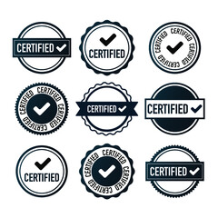 Certified check quality label or rubber stamp. Set. Icons Web. Button. Vector Illustrations. Modern design. 
