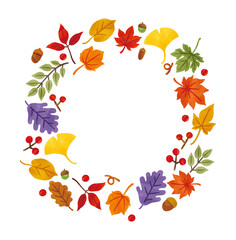 秋の紅葉フレーム かわいい手描き風ベクターイラスト