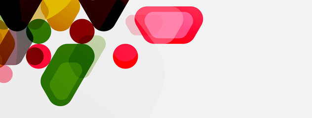 Color bubbles and rounded geometric shapes on white. Vector geometric minimal abstract background for wallpaper, banner, background, landing page