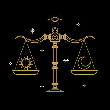 Gold scales libra astrological sign on a black background vector
