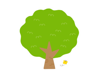 かわいい木々とちょうちょ／手書きイラスト