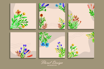 Collection of beautiful and colorful wild flower wall hangings with watercolor