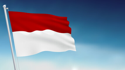 Indonesia and Monaco waving flag on sky background, Vector illustration
