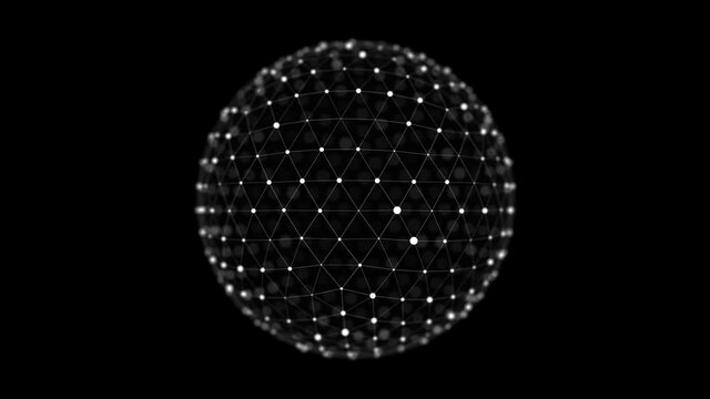 Futuristic black sphere of particles and lines. Network connection big data. Abstract technology background. 3d rendering.