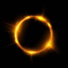 Gold Glowing Circle, Elegant Illuminated Light ring on Dark Background. Vector Illustration