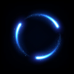 Fototapeta na wymiar Glowing blue circle trail neon lighting frame, Vector Illustration
