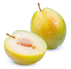 Fresh Green plum or Flavor Grenade Pluot isolated on white background, Green plum on white background With clipping path.