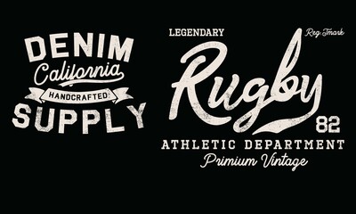 Rugged Denim supply Original College Vintage varsity vector tee shirt graphics and grunge artwork