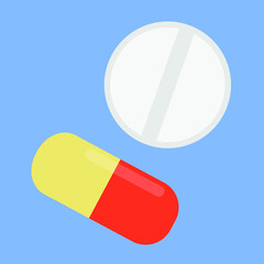 Pills and capsules pharmacy cure flat vector