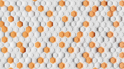 3D rendering background image from orange and white hexagon shapes. modern wallpaper.