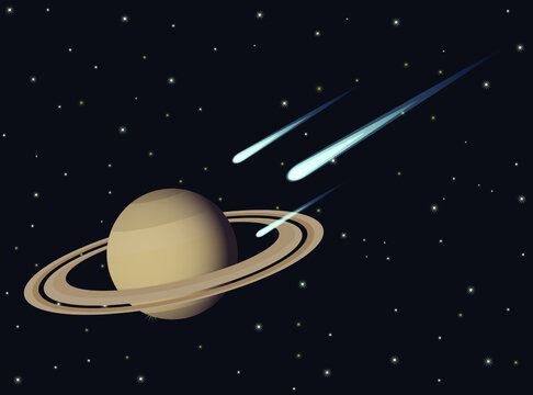 Comets to hit planet Saturn vector