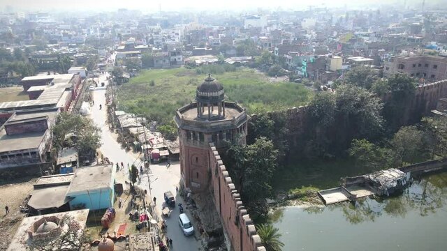 Aerial view of Darbhanga raj palace or Red fort Darbhanga with overall city view of Bihar.