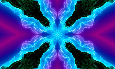 neon star on purple background. Beautiful multicolor kaleidoscope texture. Unique kaleidoscope design, unique shape, wonderful texture, purple abstract pattern