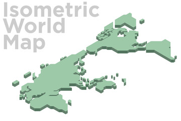 シンプルなデザインのアイソメトリック世界地図のベクターイラスト