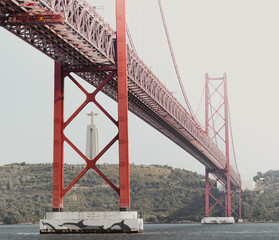 Vertical shot of the Ponte 25 de Abril suspension bridge in Portugal