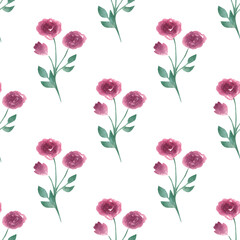 Flowers in watercolor. Seamless pattern. Minimalism style