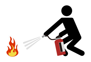 消火する人のピクトグラム　pictogram of people who extinguish fires, a fire fighter