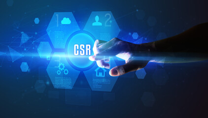 Hand touching digital button concept