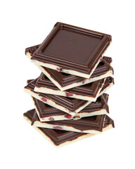 Chocolate block pieces tower isolated on the white background