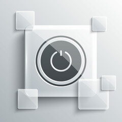 Grey Power button icon isolated on grey background. Start sign. Square glass panels. Vector